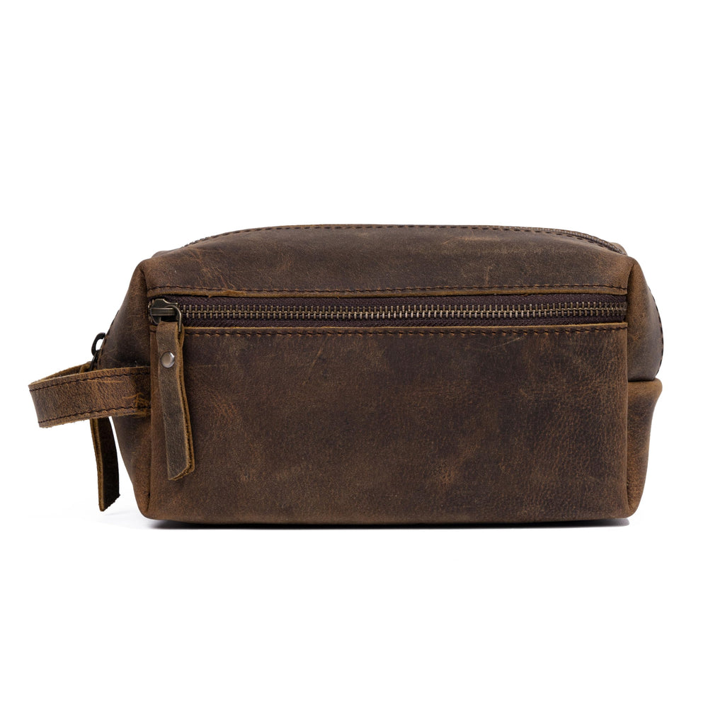 KomalC Travel Toiletry Bag - Premium Buffalo Leather Dopp Kit with Water-Resistant Lining