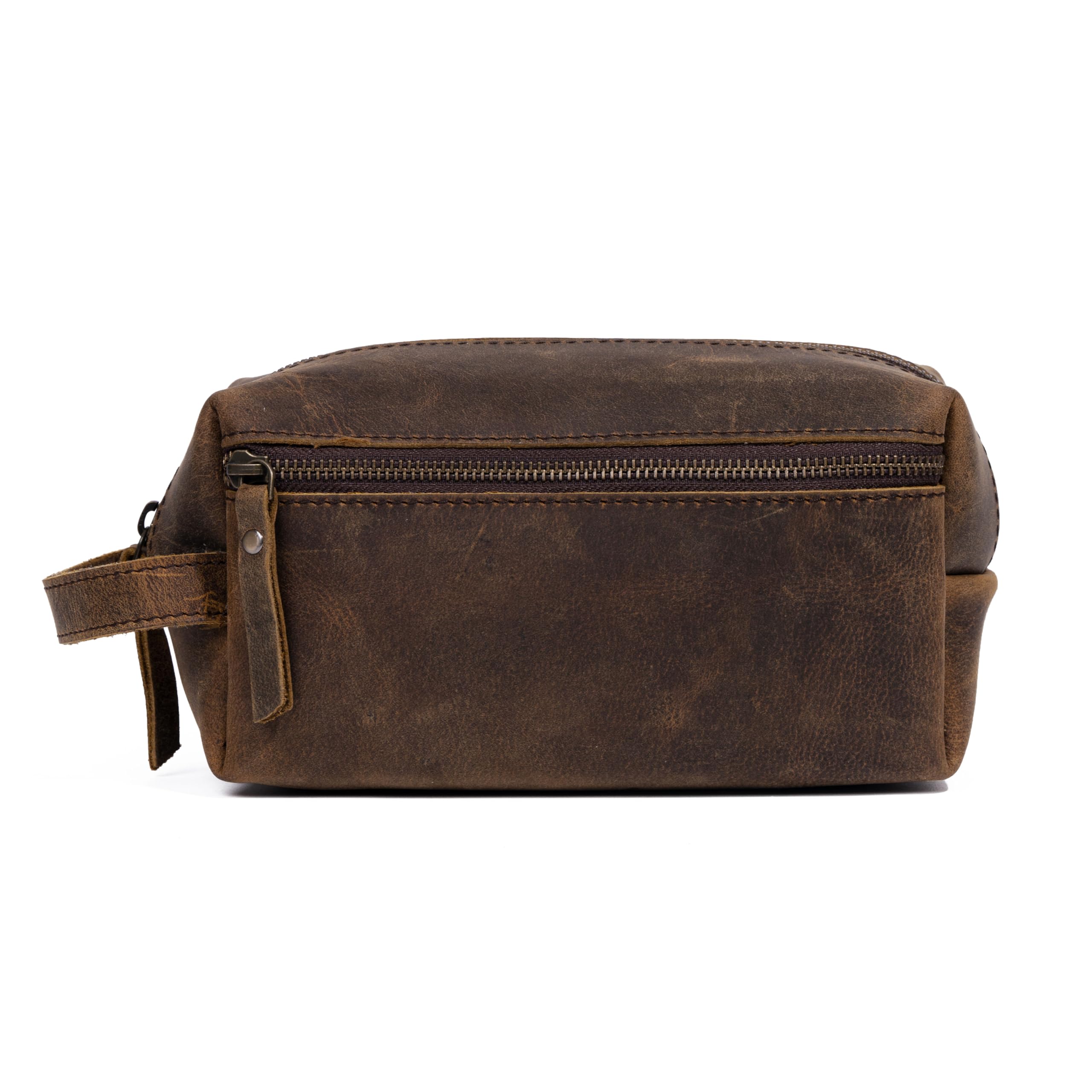 KomalC Travel Toiletry Bag - Premium Buffalo Leather Dopp Kit with Water-Resistant Lining