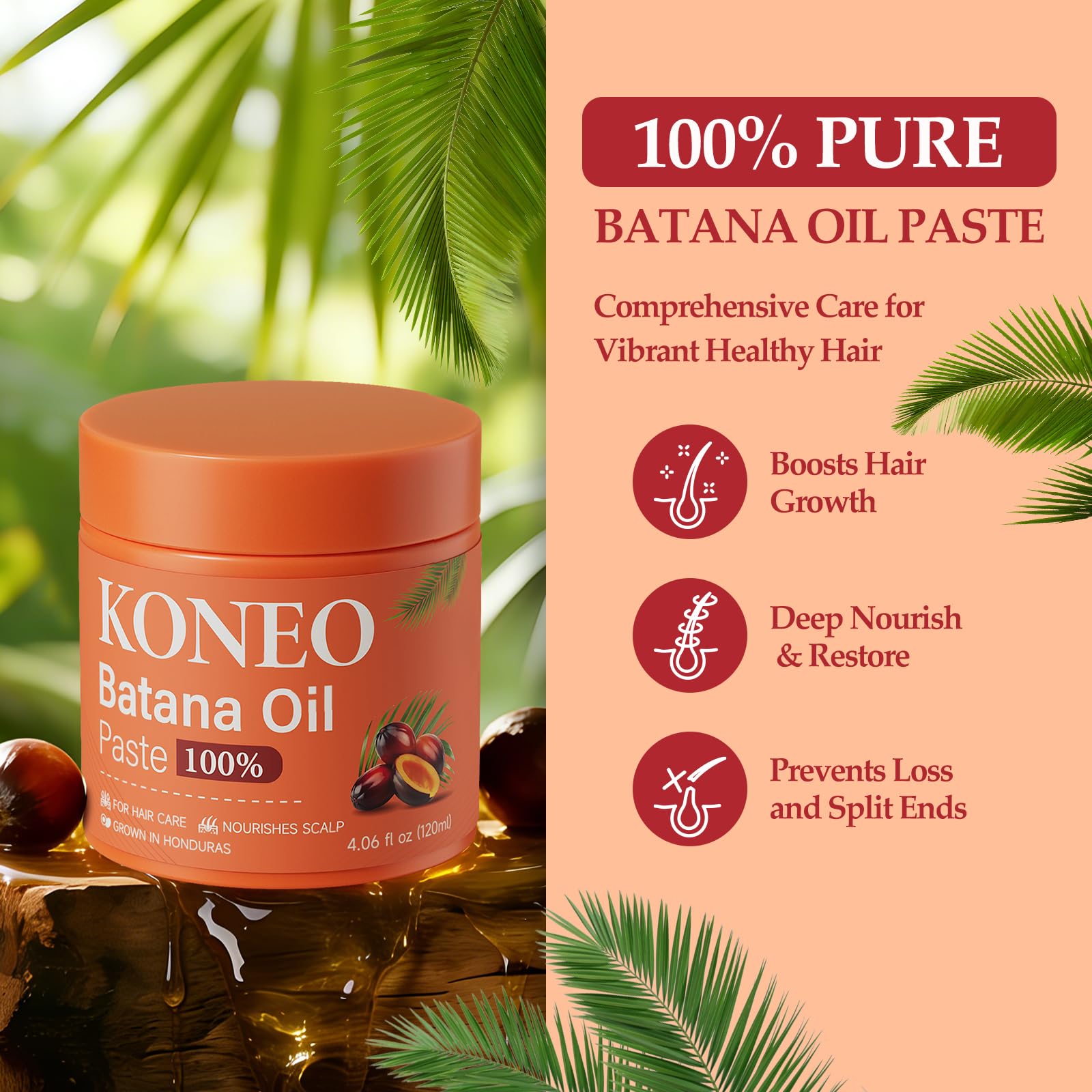 KONEO Hair Growth Cream with 100% Pure Batana Oil – All Hair Types, 4.06 oz