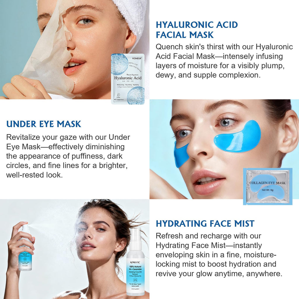 KONEUK 15-Pack Skincare Set – Masks, Eye Patches, Mist & Lip Mask
