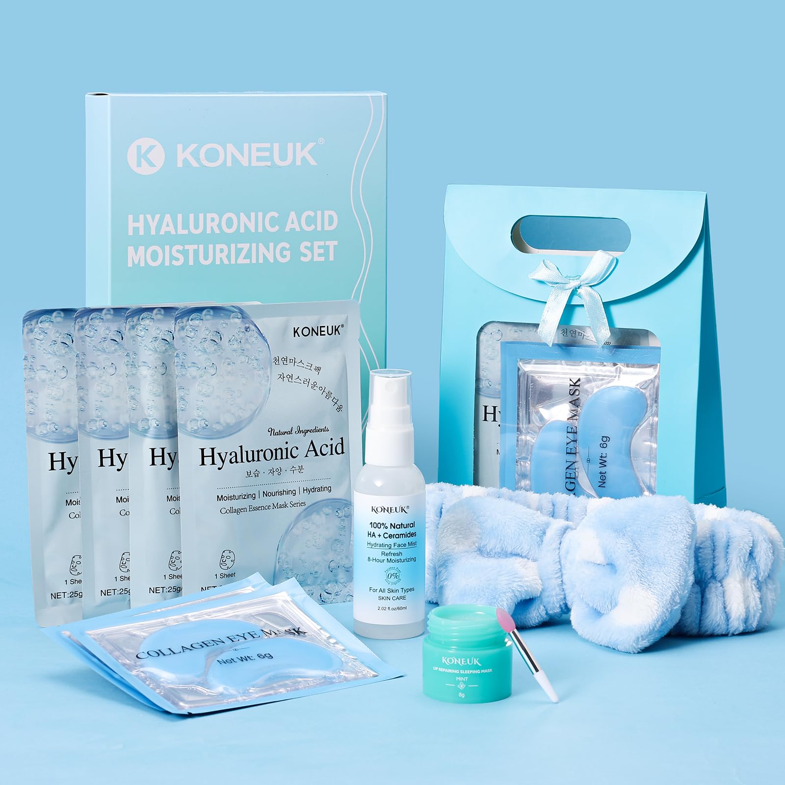 KONEUK 15-Pack Skincare Set – Masks, Eye Patches, Mist & Lip Mask