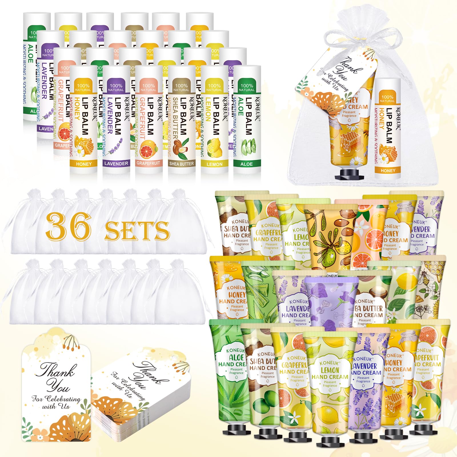 KONEUK 36-Pack Hand Cream & Lip Balm Bulk Sets – Valentine’s Day Gifts for Her
