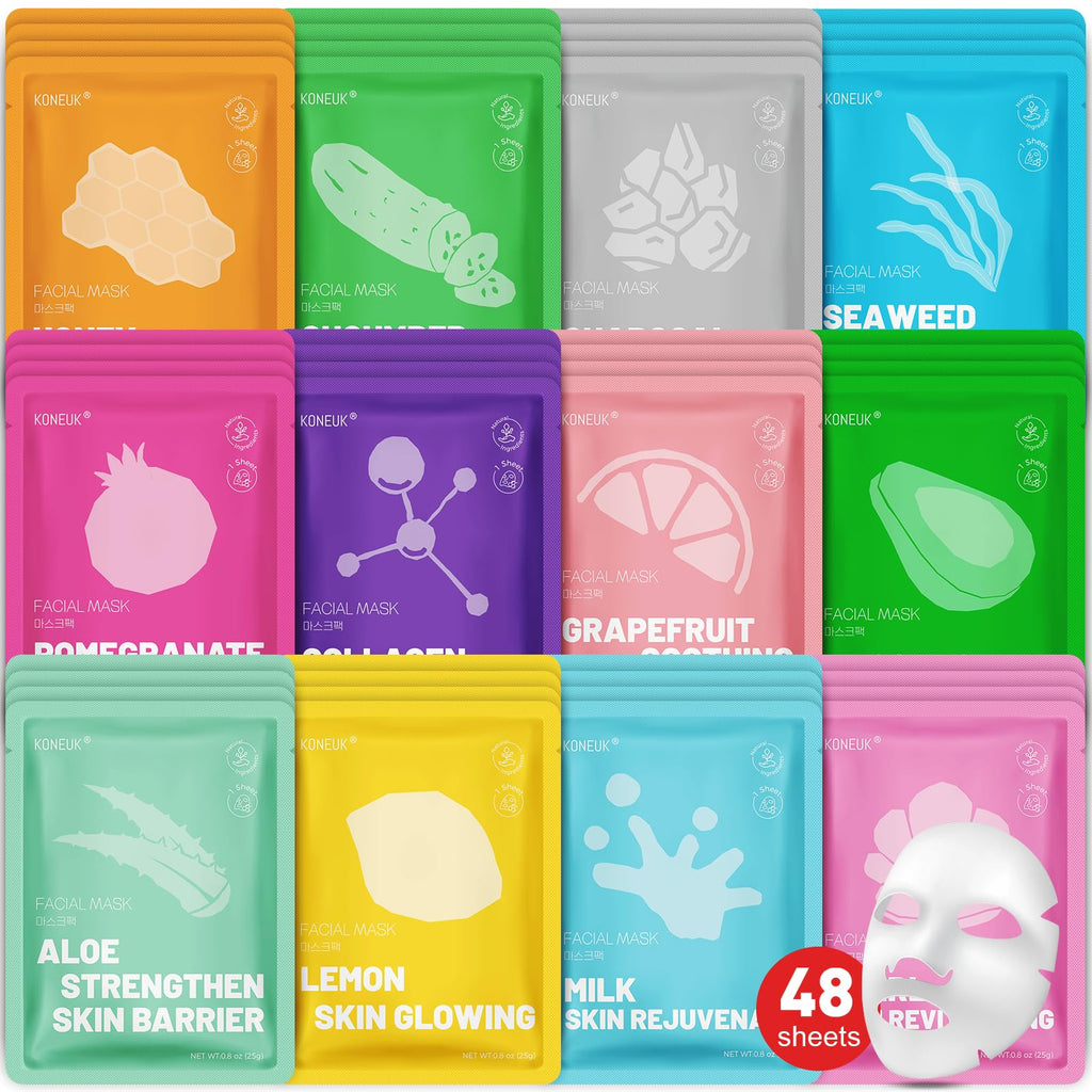 KONEUK 48-Pack Collagen Hydrating Face Masks for All Skin Types