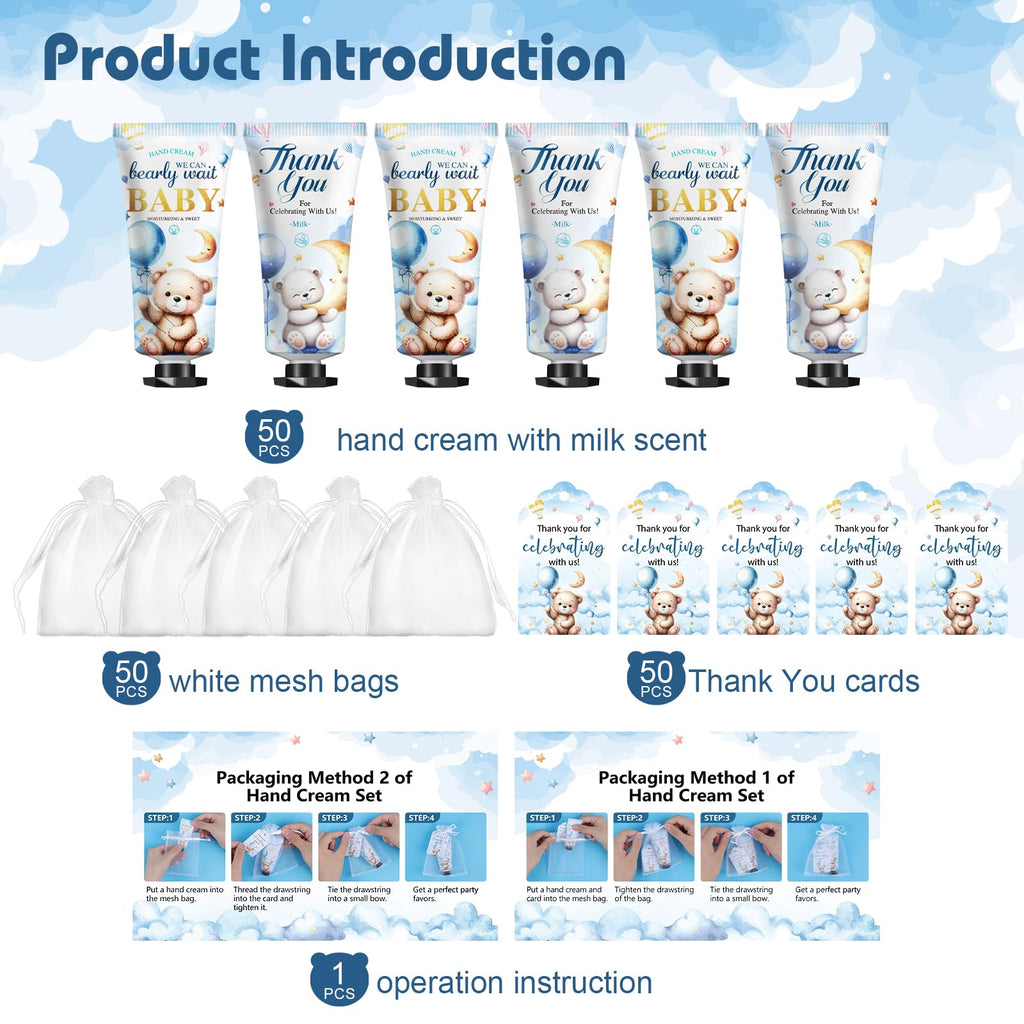 KONEUK 50-Pack Baby Shower Hand Cream Gifts Sets with Thank You Cards & Organza Bags | Bulk Favors for Guests