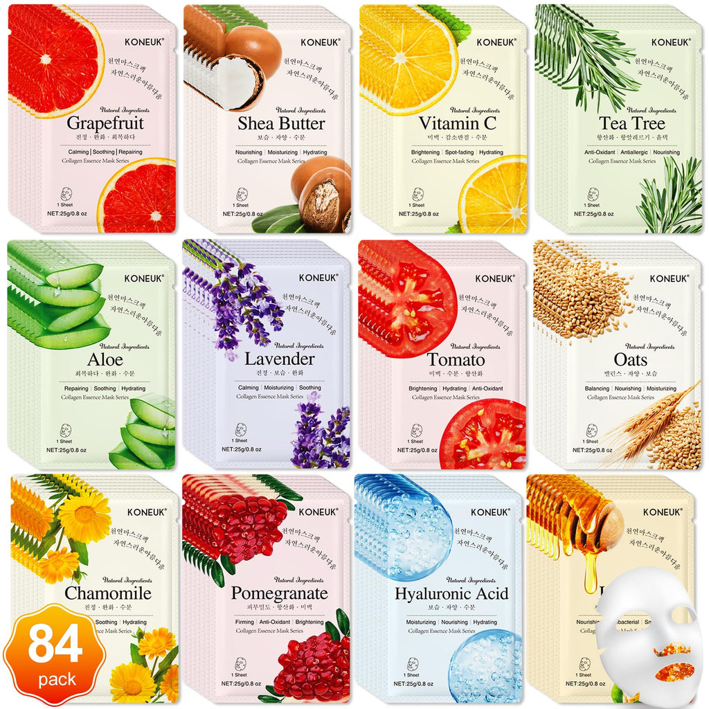 KONEUK 84 Pack Collagen Face Masks – Hydration & Nourishment for All Skin Types