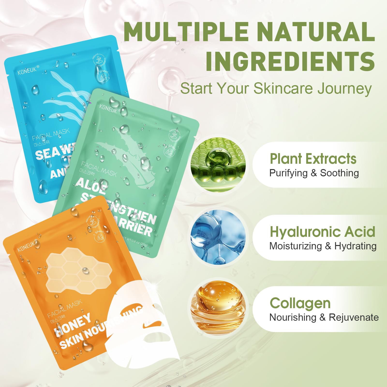 KONEUK 48-Pack Collagen Hydrating Face Masks for All Skin Types