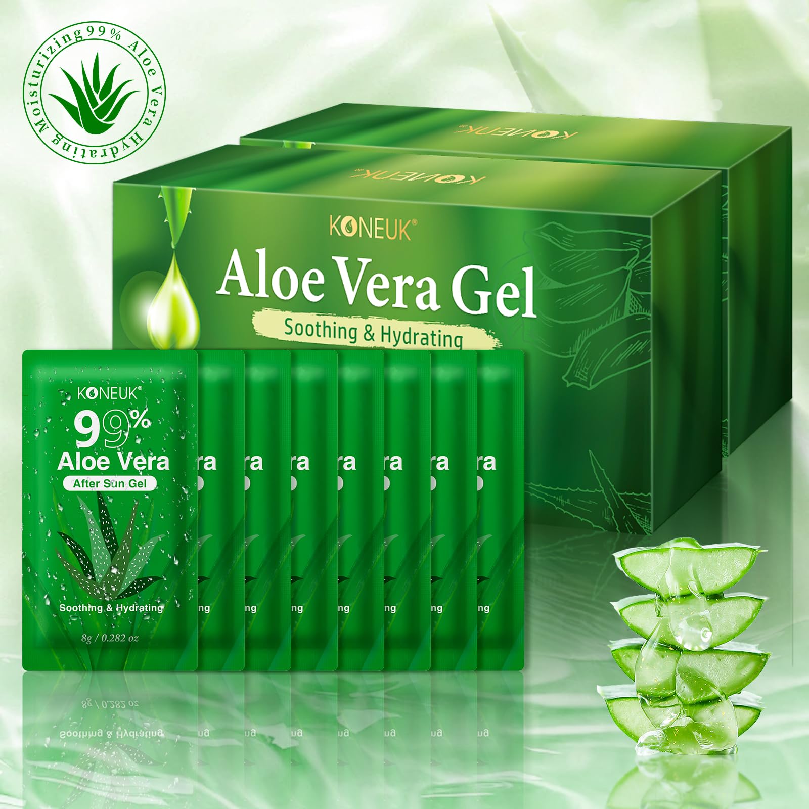 KONEUK 200-Pack Aloe Vera Gel — 99% Pure, Travel-Sized 0.282 oz Sachets