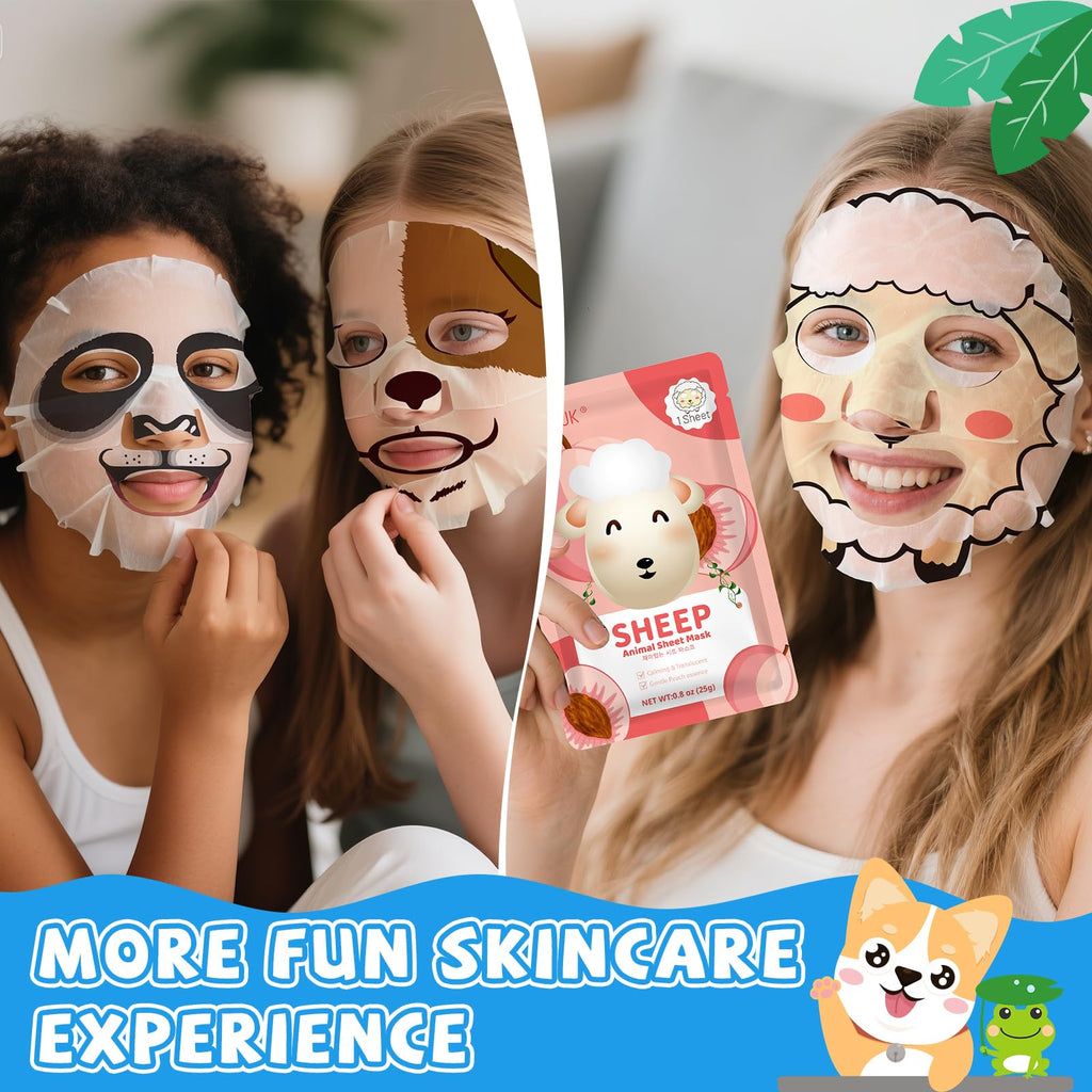 KONEUK 36-Pack Cute Animal Kids Face Masks – Collagen Sheet Masks for Girls & Teens