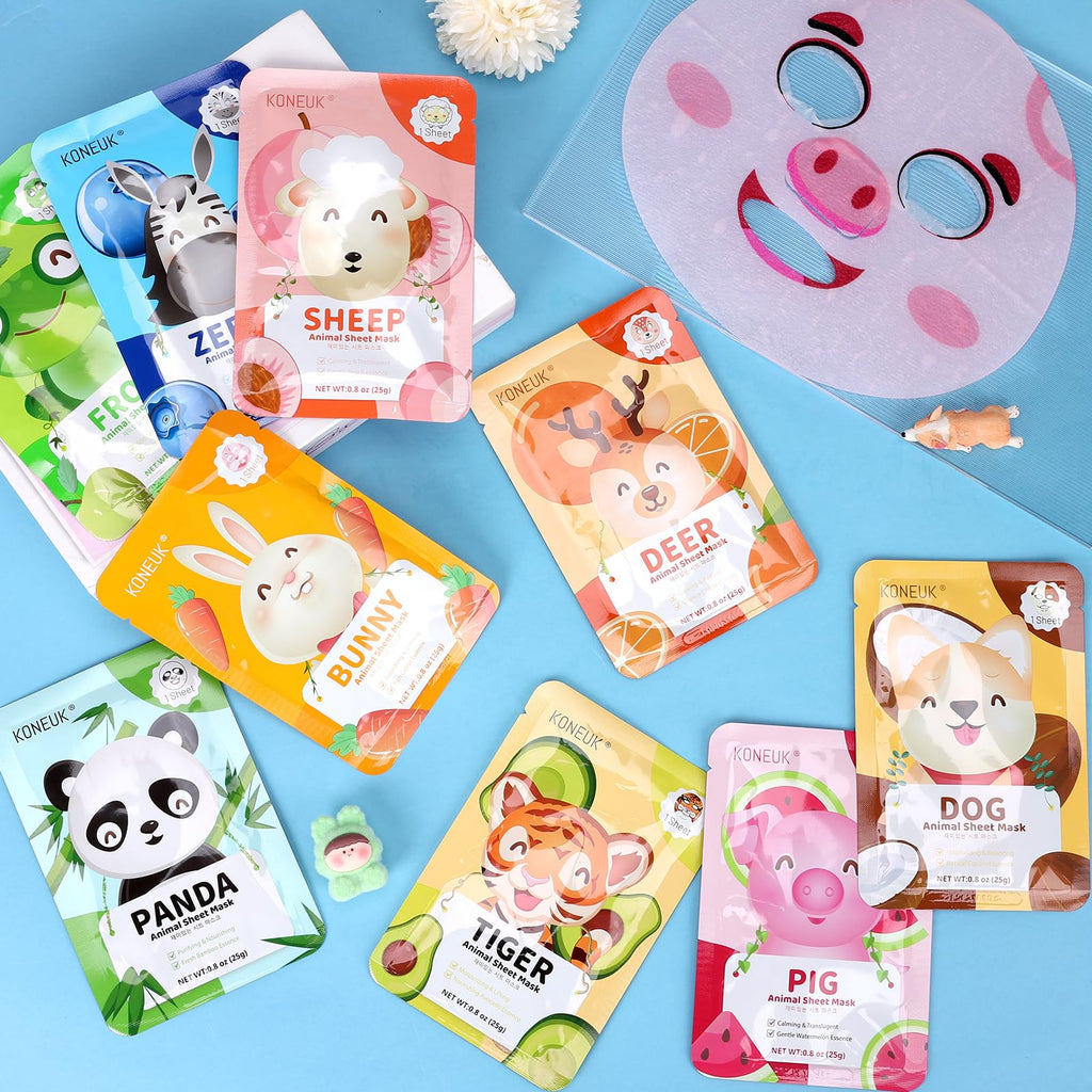 KONEUK 36-Pack Cute Animal Kids Face Masks – Collagen Sheet Masks for Girls & Teens