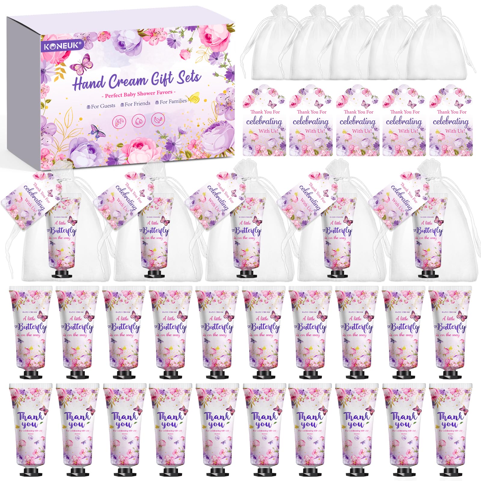 KONEUK 50 Sets Baby Shower Hand Cream Gifts | Butterfly Theme Party Favors