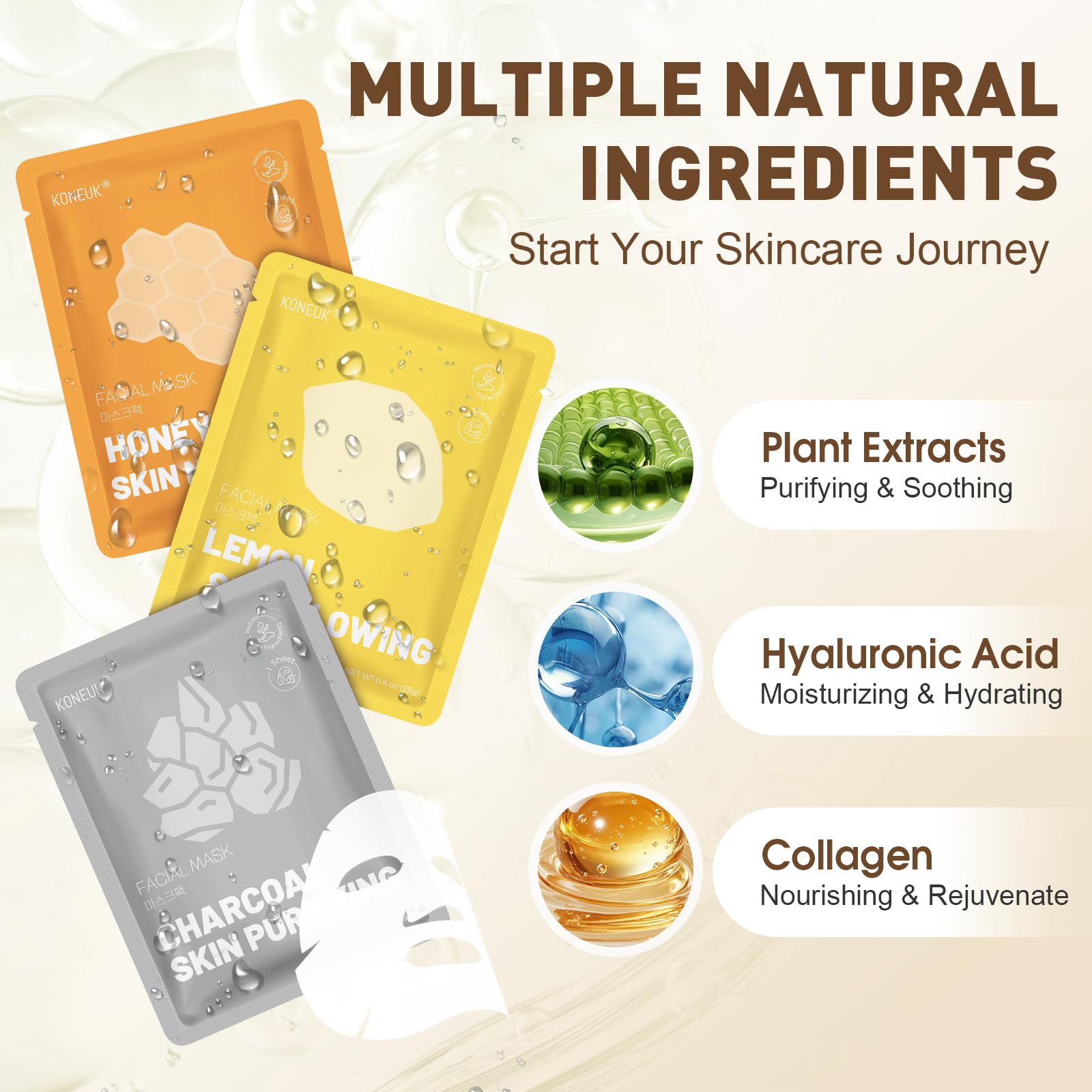 KONEUK 120 Pack Collagen Essence Sheet Masks | Hydrating Skincare Set (12 Types x 10 Pcs)