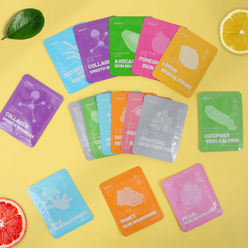KONEUK 120 Pack Collagen Essence Sheet Masks | Hydrating Skincare Set (12 Types x 10 Pcs)