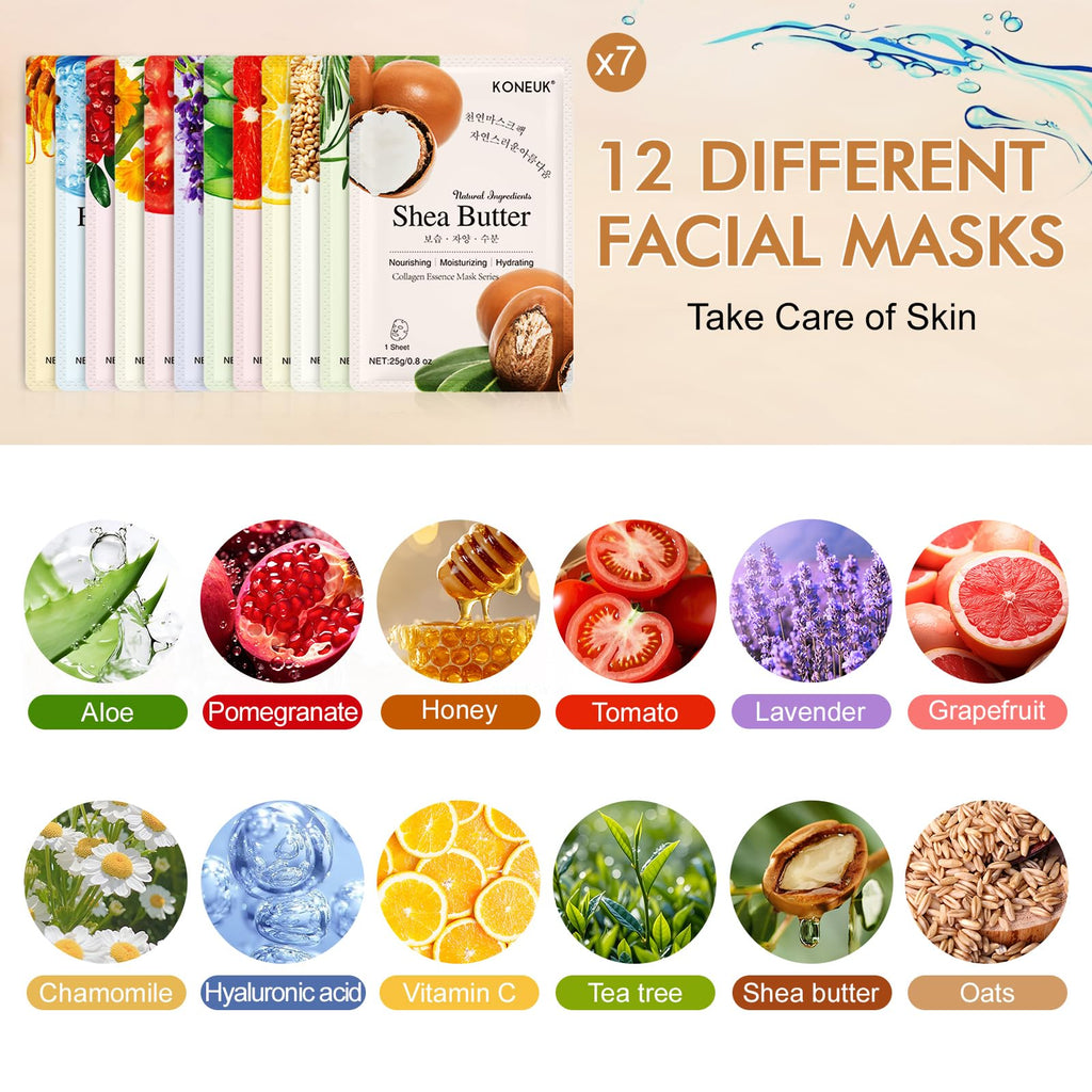 KONEUK 84 Pack Collagen Face Masks – Hydration & Nourishment for All Skin Types