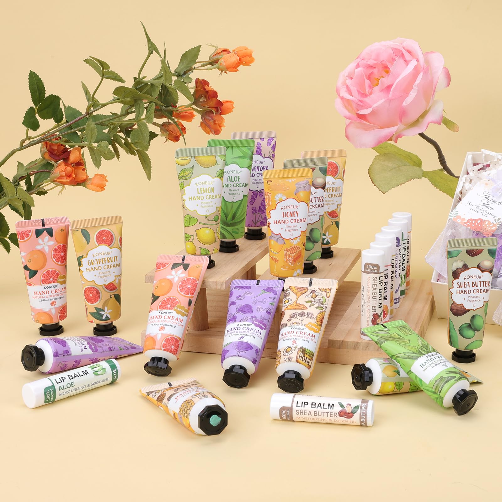 KONEUK 36-Pack Hand Cream & Lip Balm Bulk Sets – Valentine’s Day Gifts for Her