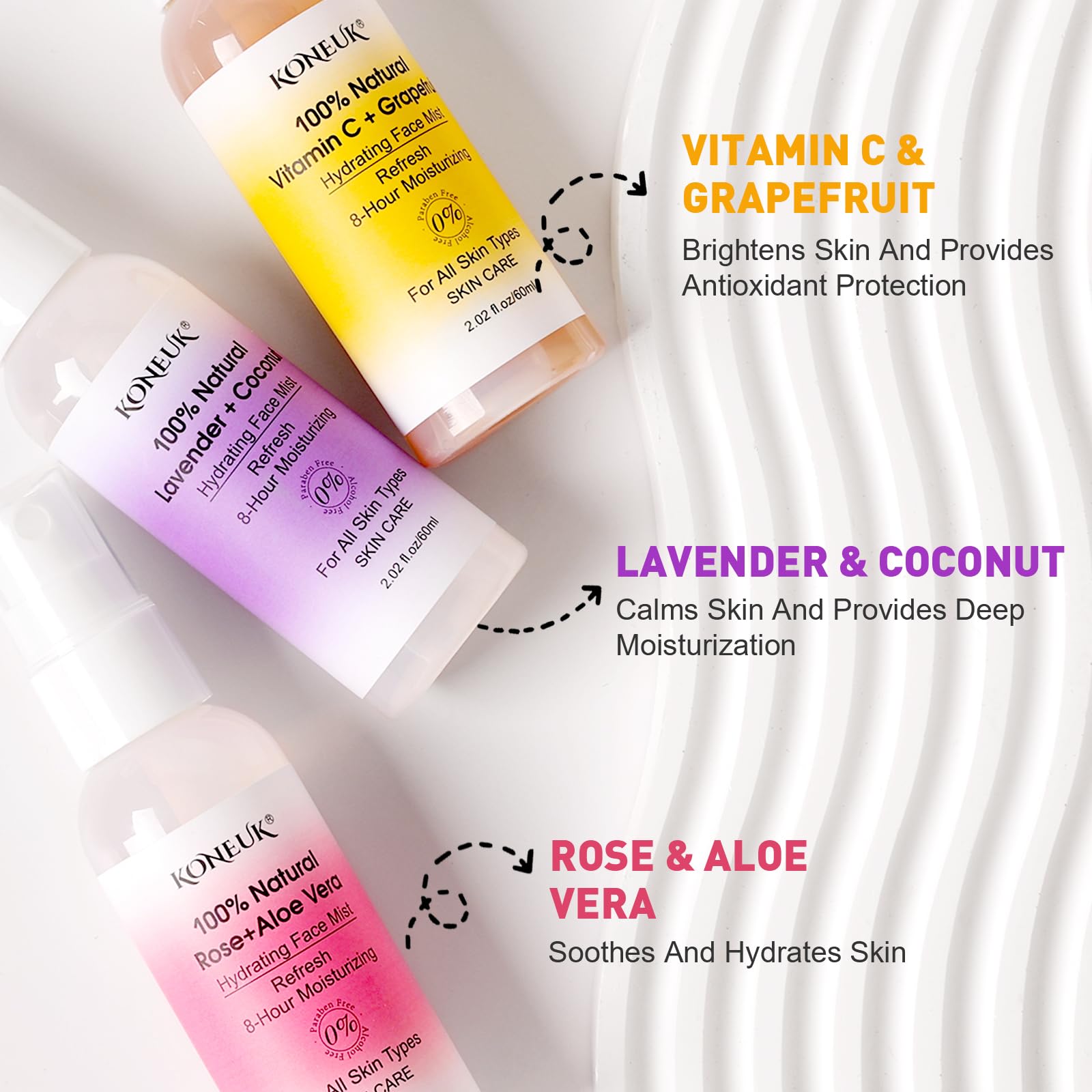 KONEUK Skincare Face Mist Kit — 6x 2.02 fl oz Hydrating Sprays for Glass Skin