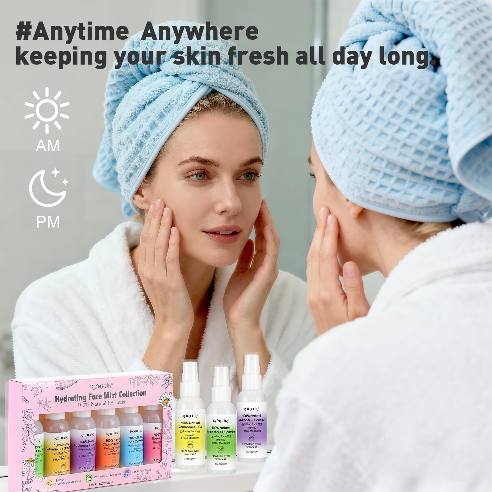KONEUK Skincare Face Mist Kit — 6x 2.02 fl oz Hydrating Sprays for Glass Skin