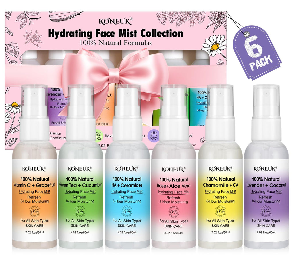 KONEUK Skincare Face Mist Kit — 6x 2.02 fl oz Hydrating Sprays for Glass Skin
