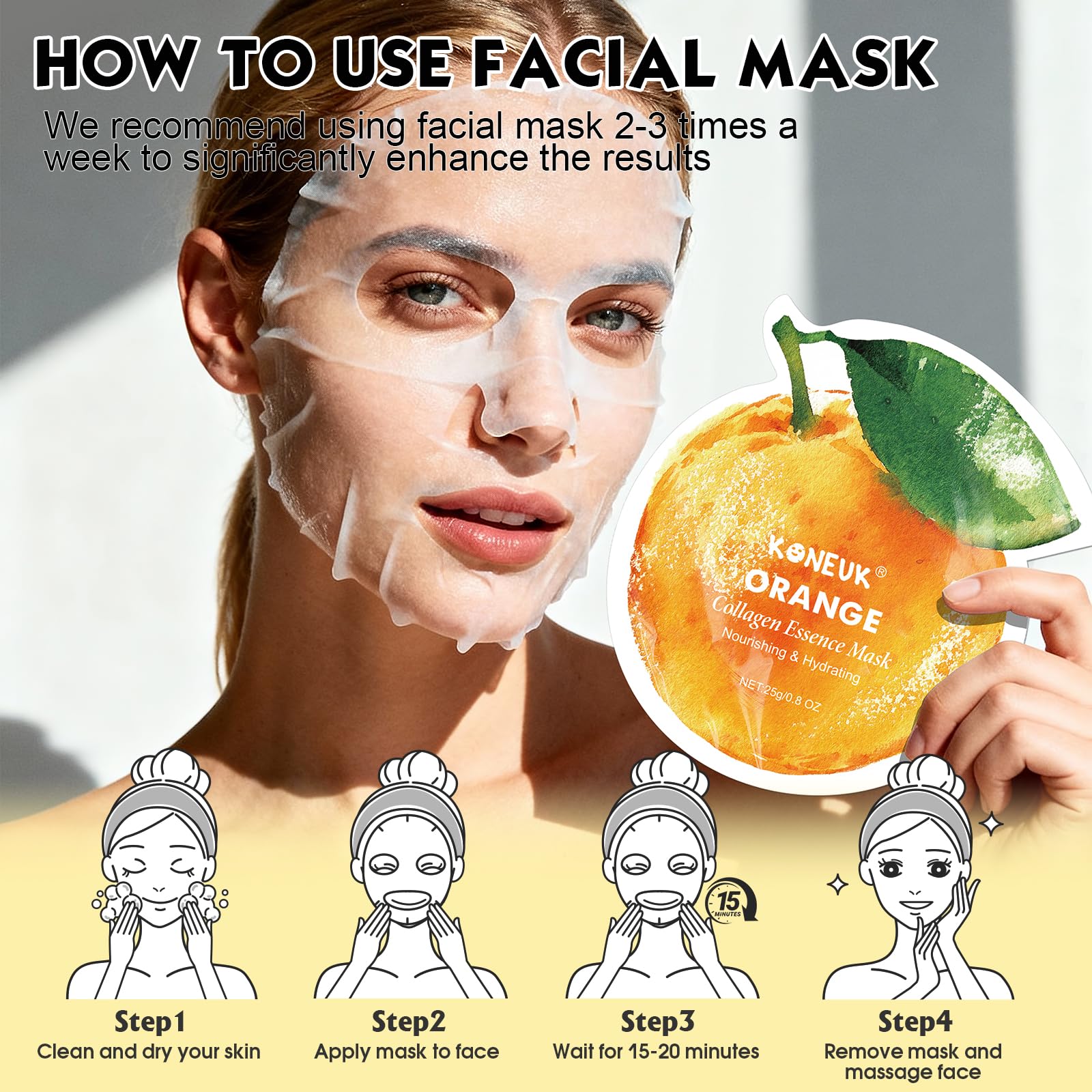 KONEUK 36 Pack Fruit Shaped Sheet Masks – Hydrating Collagen Facial Masks for Dry Skin (9 Designs x 4 Sheets)