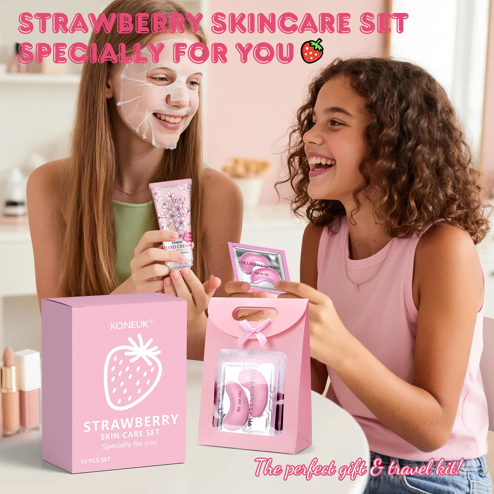 KONEUK 15-Pack Skincare Gift Set – Travel Kit for Teens, Women & Moms