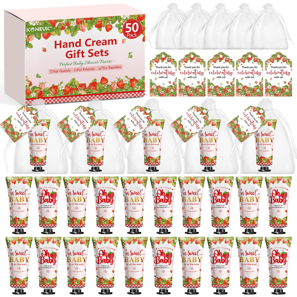 KONEUK 50-Pack Hand Cream Gift Sets – Baby Shower & Bridal Shower Favors (Strawberry)