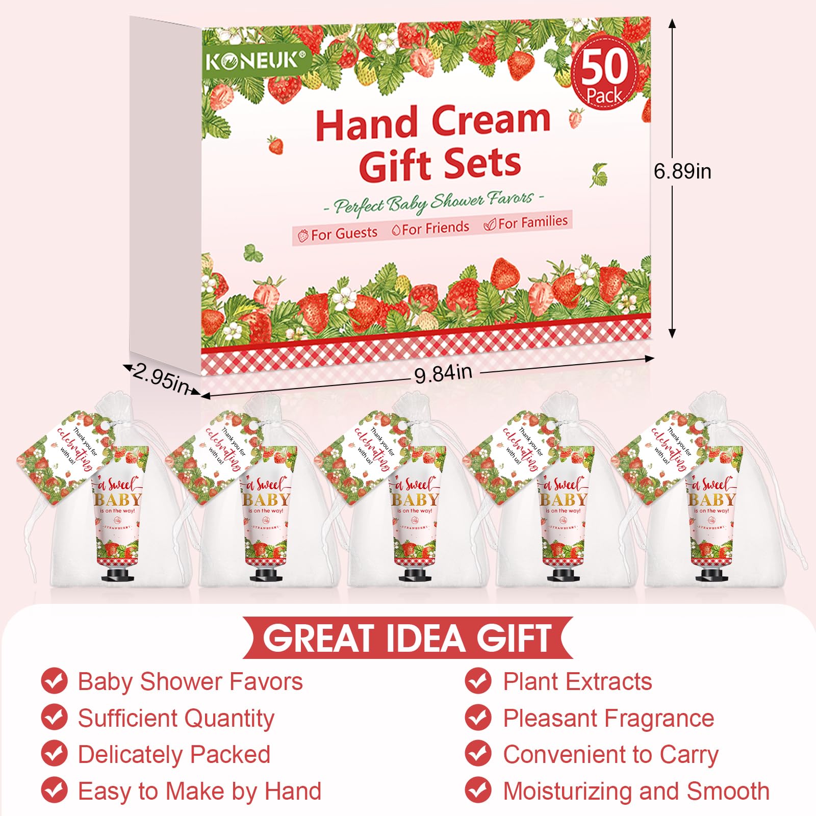 KONEUK 50-Pack Hand Cream Gift Sets – Baby Shower & Bridal Shower Favors (Strawberry)