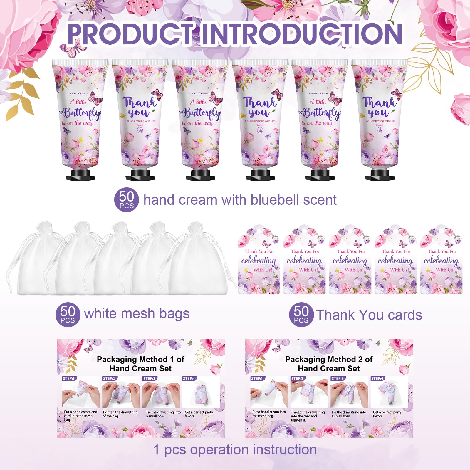 KONEUK 50 Sets Baby Shower Hand Cream Gifts | Butterfly Theme Party Favors