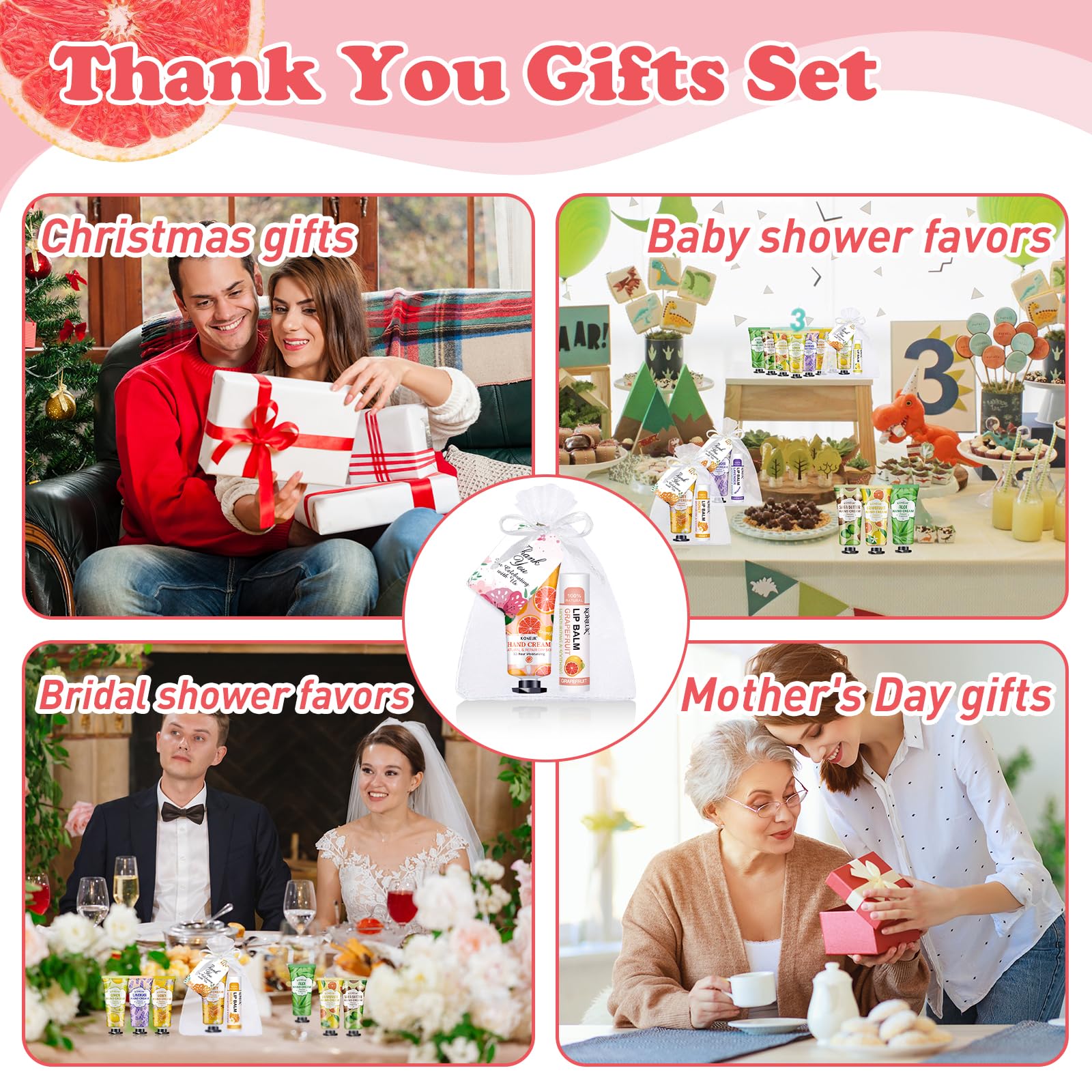 KONEUK 60 Pack Hand Cream & Lip Balm Bulk Sets – Gift Favors for Weddings & Occasions