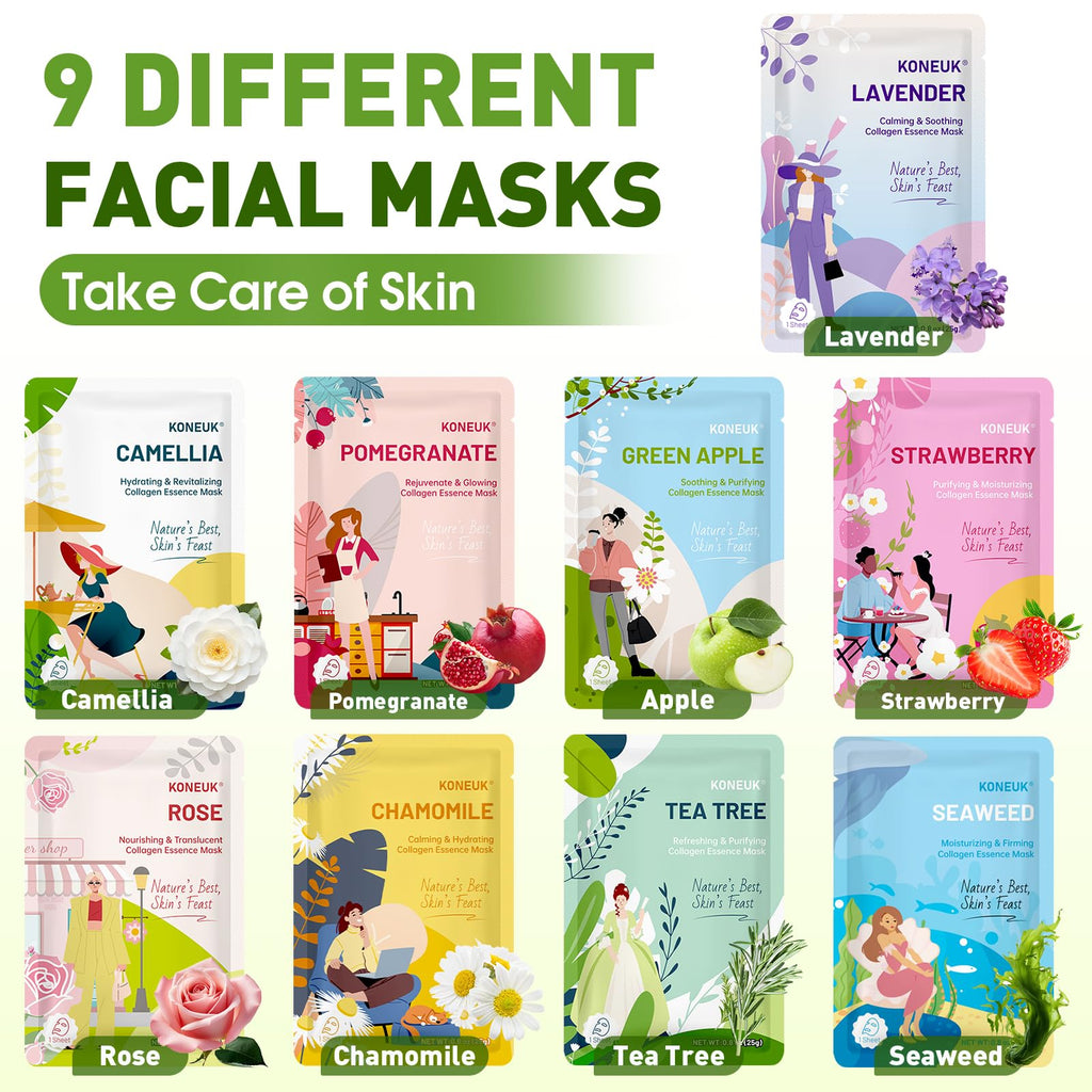 KONEUK 27-Pack Collagen Sheet Masks – Hydrating Skincare Set for Dry Skin