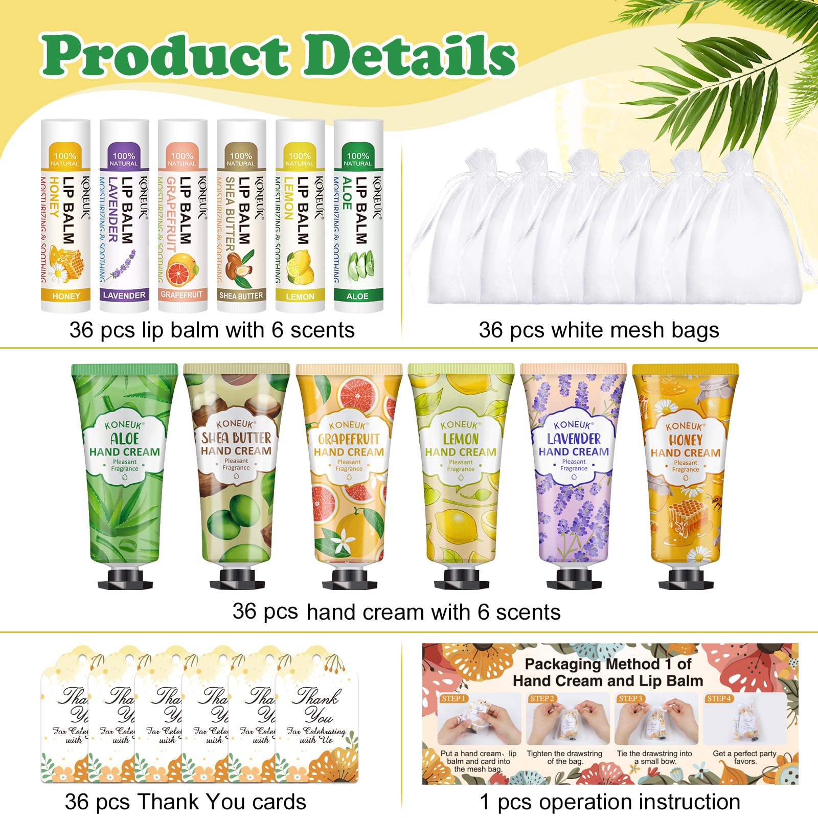 KONEUK 36-Pack Hand Cream & Lip Balm Bulk Sets – Valentine’s Day Gifts for Her