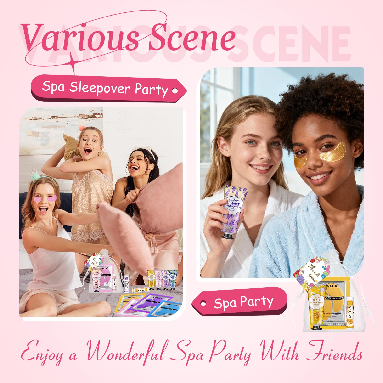 KONEUK 84-Piece Gift Set for Women & Teens | Eye Patches, Lip Balms, Hand Creams, Party Favors