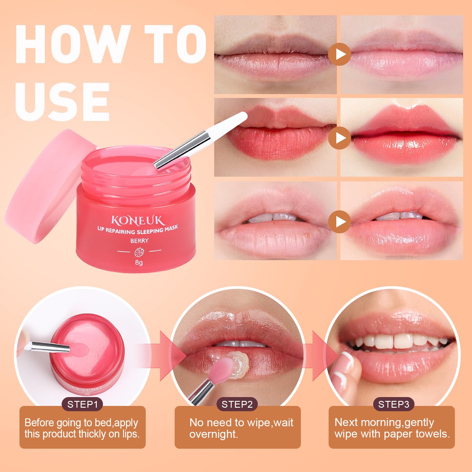 KONEUK 12 Pack Lip Sleeping Mask Set – Overnight Lip Treatment with Vitamin C & Coconut Oil