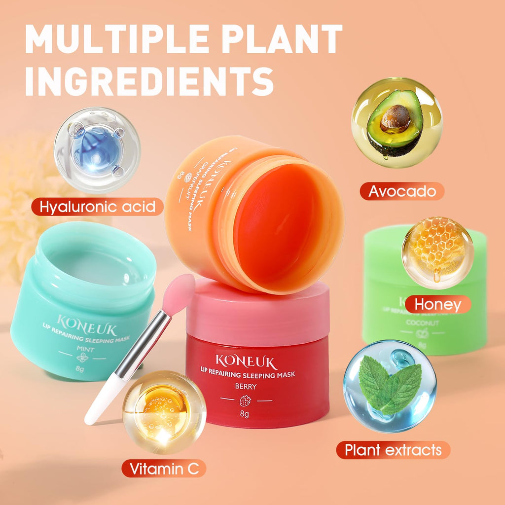KONEUK 12 Pack Lip Sleeping Mask Set – Overnight Lip Treatment with Vitamin C & Coconut Oil