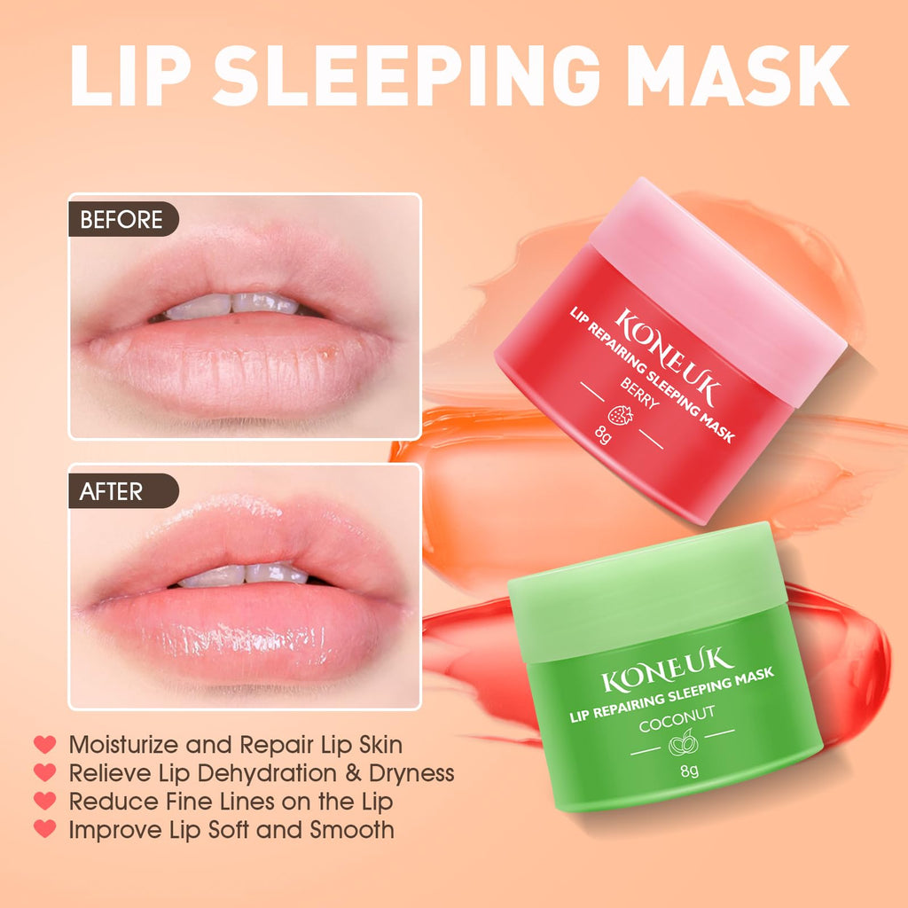 KONEUK 12 Pack Lip Sleeping Mask Set – Overnight Lip Treatment with Vitamin C & Coconut Oil
