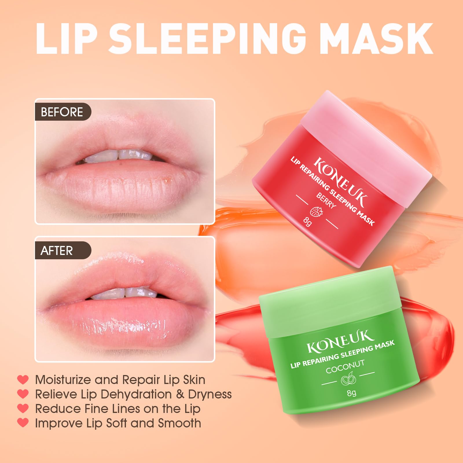 KONEUK 12 Pack Lip Sleeping Mask Set – Overnight Lip Treatment with Vitamin C & Coconut Oil