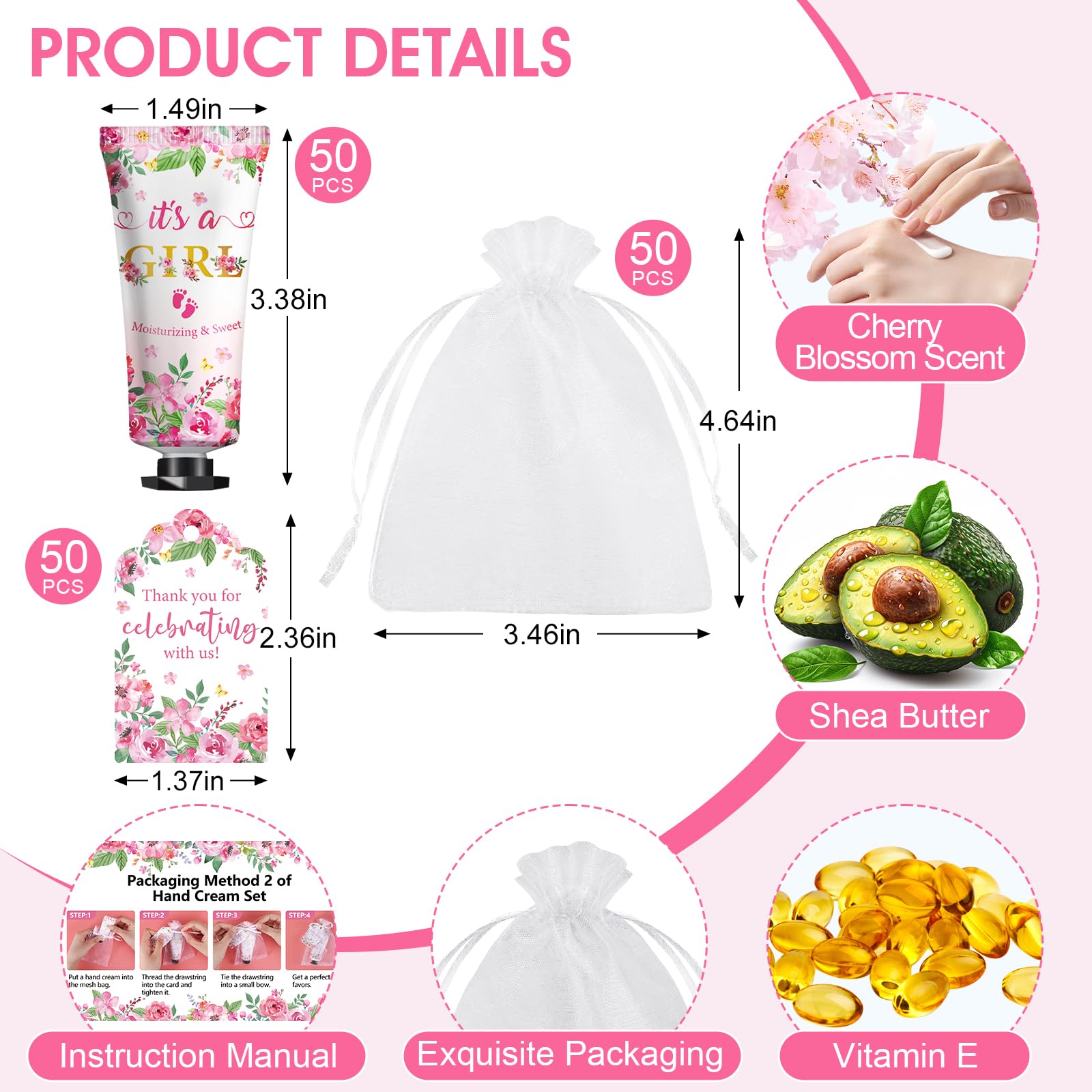 KONEUK 50 Pack Bulk Hand Cream Sets for Baby Shower & Wedding Favors