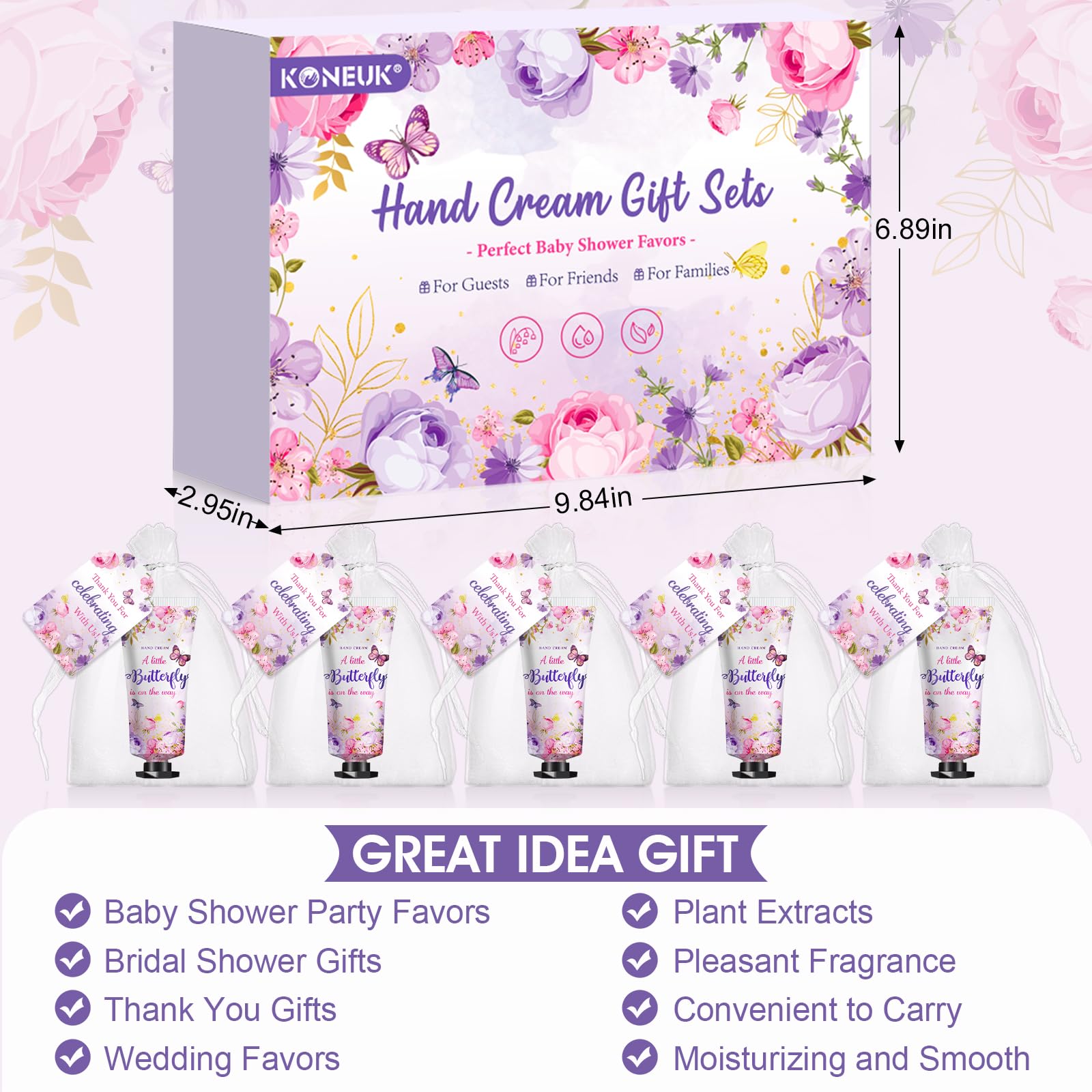 KONEUK 50 Sets Baby Shower Hand Cream Gifts | Butterfly Theme Party Favors