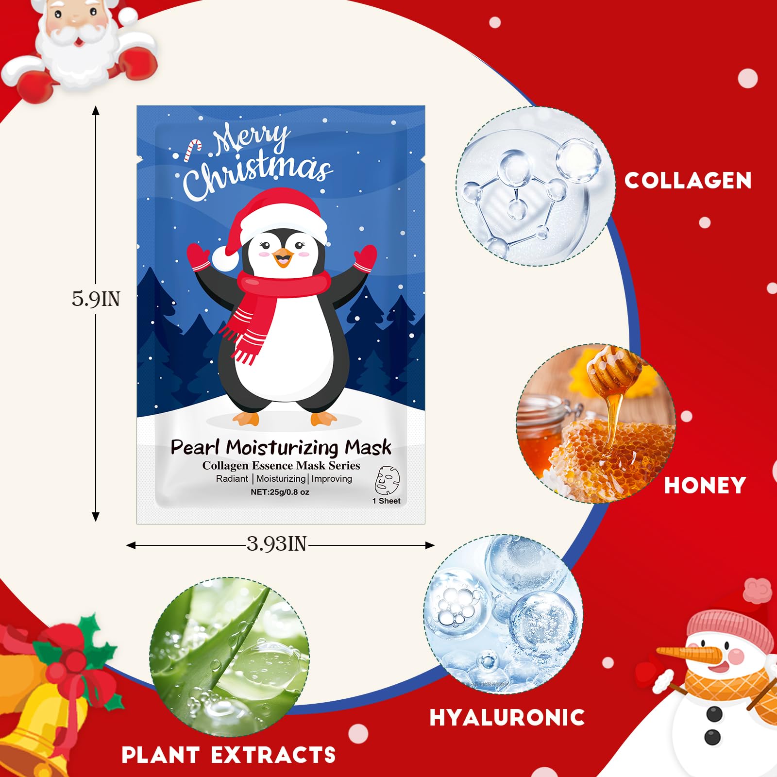 KONEUK 60 Pack Christmas Face Masks – Hydrating Skincare Gift Set & Stocking Stuffers