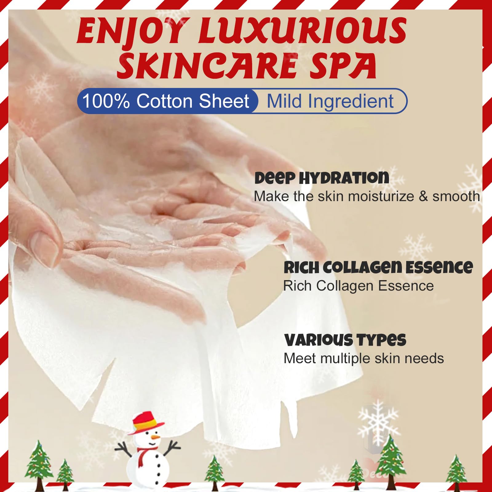 KONEUK 60 Pack Christmas Face Masks – Hydrating Skincare Gift Set & Stocking Stuffers