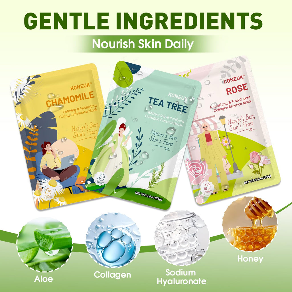 KONEUK 27-Pack Collagen Sheet Masks – Hydrating Skincare Set for Dry Skin