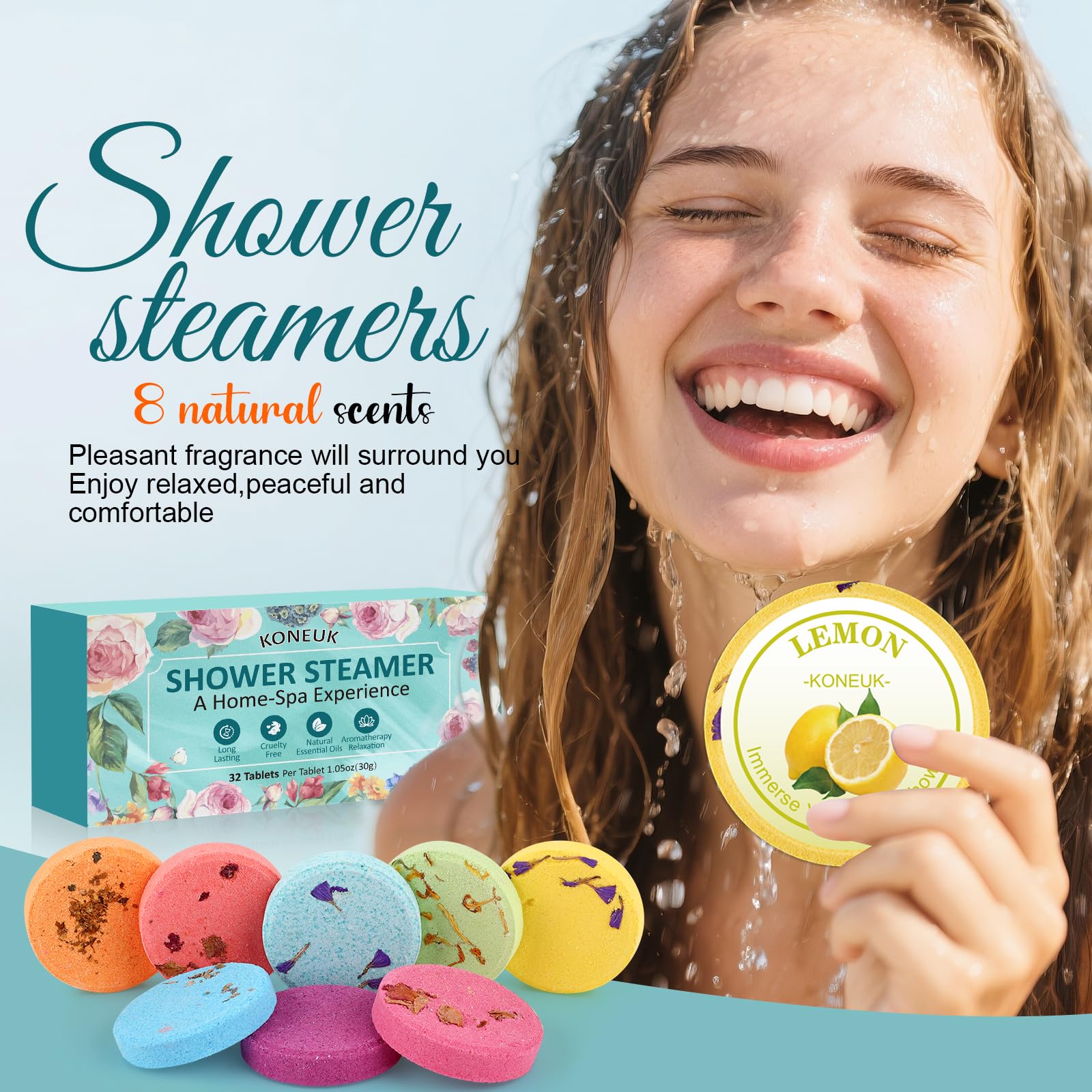 KONEUK 32 Pack Shower Steamers – Aromatherapy Gift Set with Essential Oils