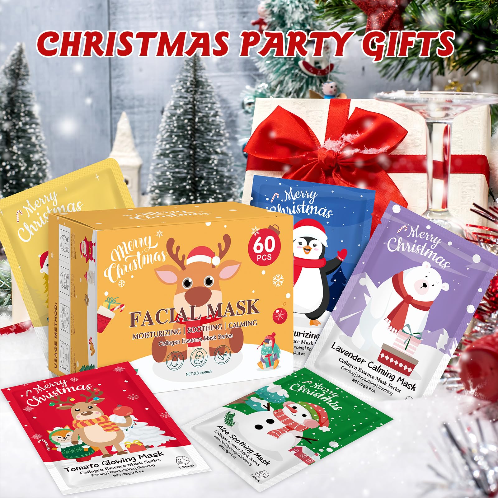 KONEUK 60 Pack Christmas Face Masks – Hydrating Skincare Gift Set & Stocking Stuffers