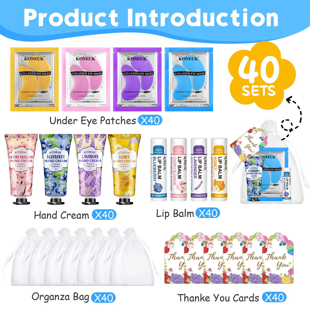 KONEUK 120 Pcs Spa Party Favors Set — Eye Patches, Lip Balms & Hand Creams