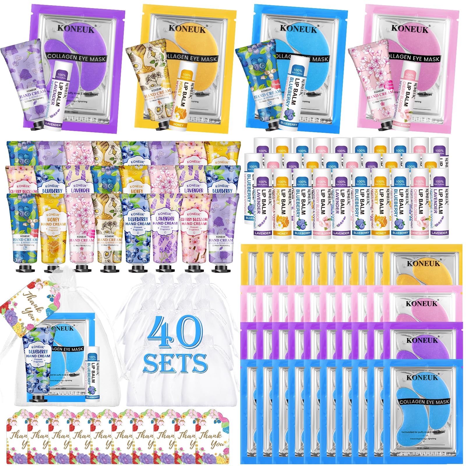 KONEUK 120 Pcs Spa Party Favors Set — Eye Patches, Lip Balms & Hand Creams