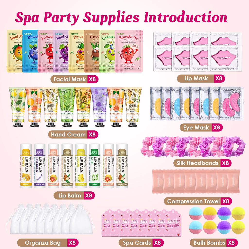 KONEUK 80PCS Spa Party Kit for Girls | Sleepover & Spa Birthday Party Essentials