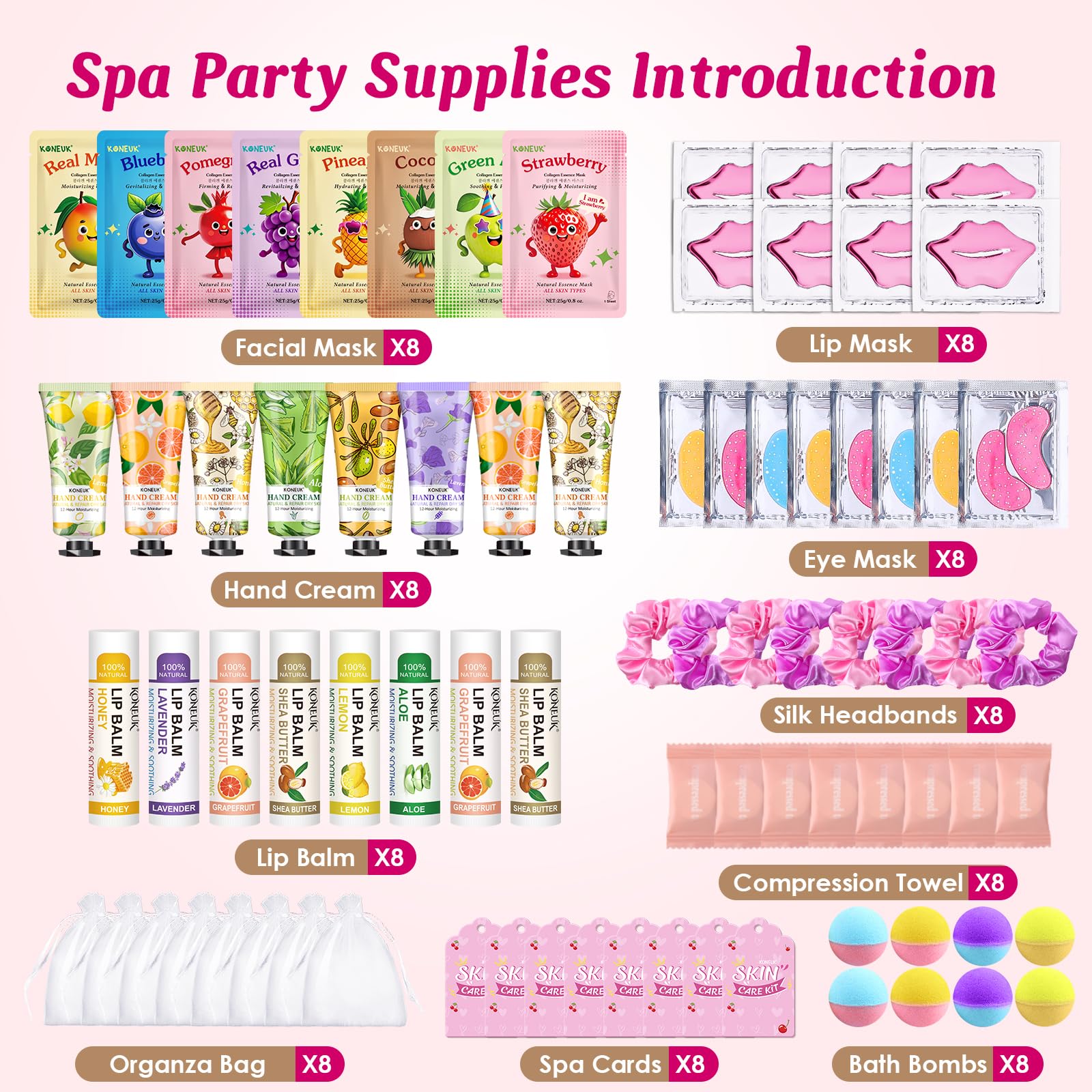 KONEUK 80PCS Spa Party Kit for Girls | Sleepover & Spa Birthday Party Essentials