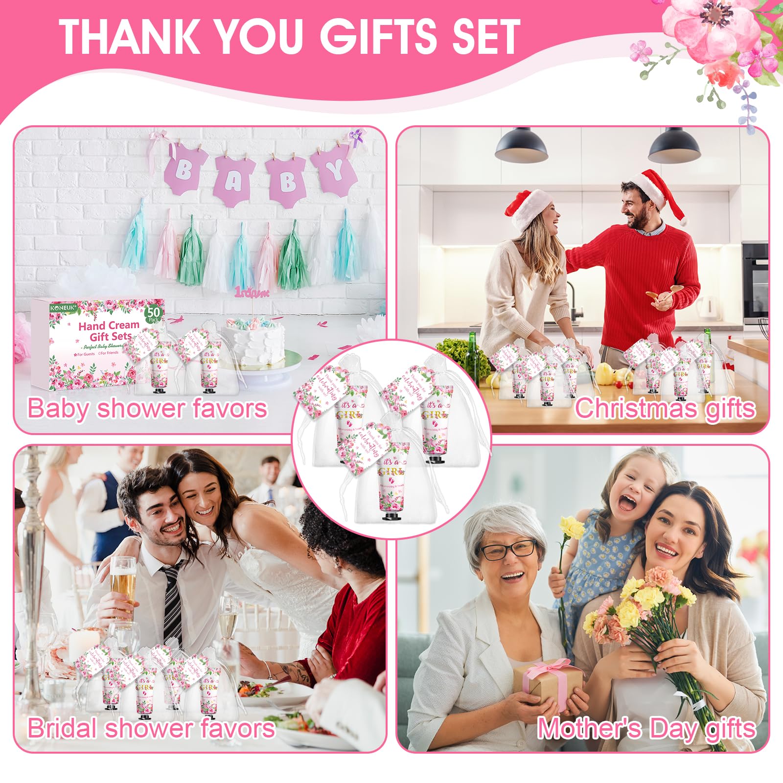 KONEUK 50 Pack Bulk Hand Cream Sets for Baby Shower & Wedding Favors