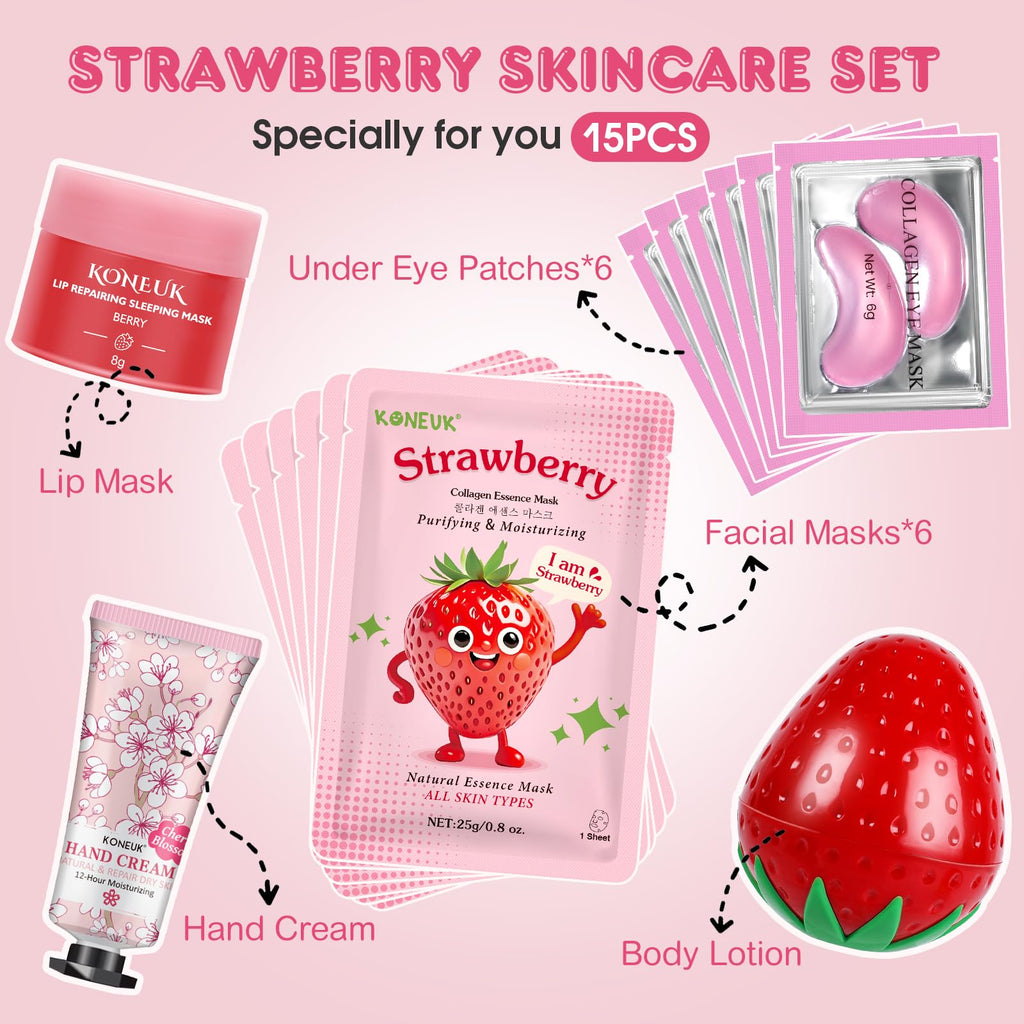 KONEUK 15-Pack Skincare Gift Set – Travel Kit for Teens, Women & Moms