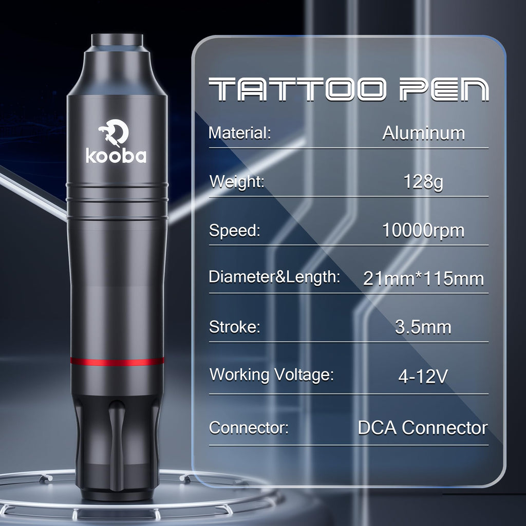 Kooba Tattoo Gun Kit – Complete Rotary Tattoo Pen Set with Regulator Power, 20 Needles, 7 Ink Colors