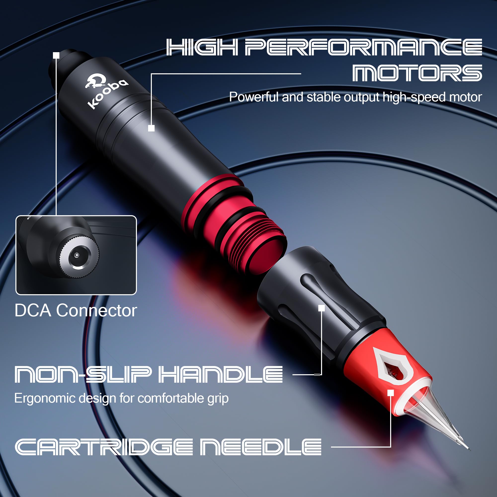 Kooba Tattoo Gun Kit – Complete Rotary Tattoo Pen Set with Regulator Power, 20 Needles, 7 Ink Colors