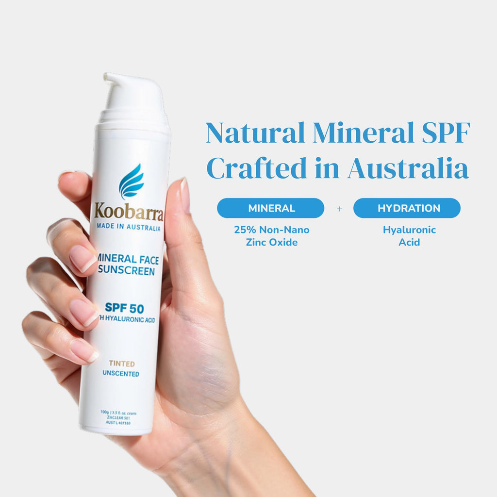 Koobarra Mineral Face Sunscreen SPF 50 | Tinted Zinc Oxide + Hyaluronic Acid | Australian Made